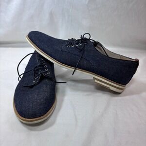 AGL Denim Oxford Shoes Womens 35 Blue Leather Trim Lace Up Italian Made Derby